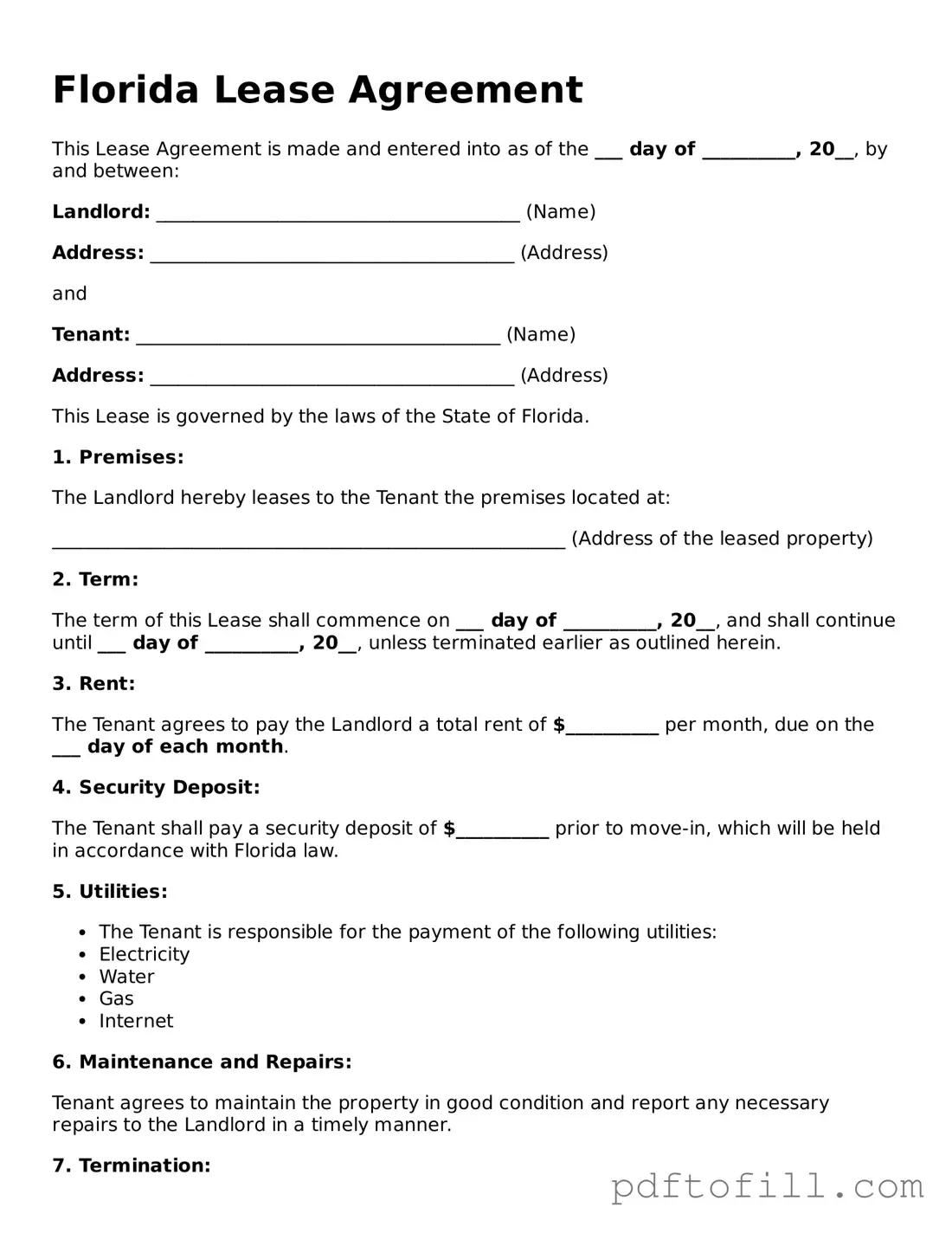 Official Florida Lease Agreement Form