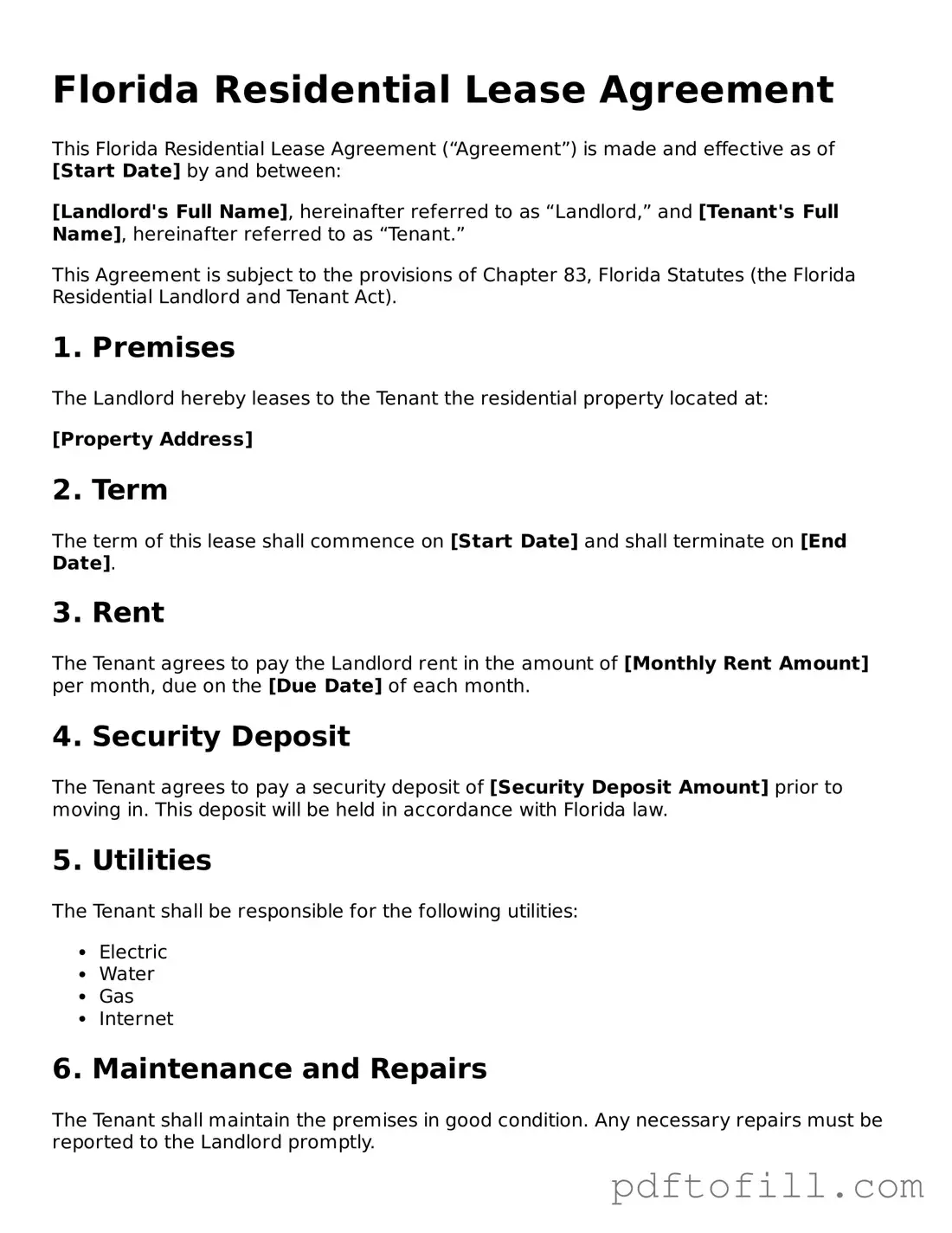 Official Florida Residential Lease Agreement Form