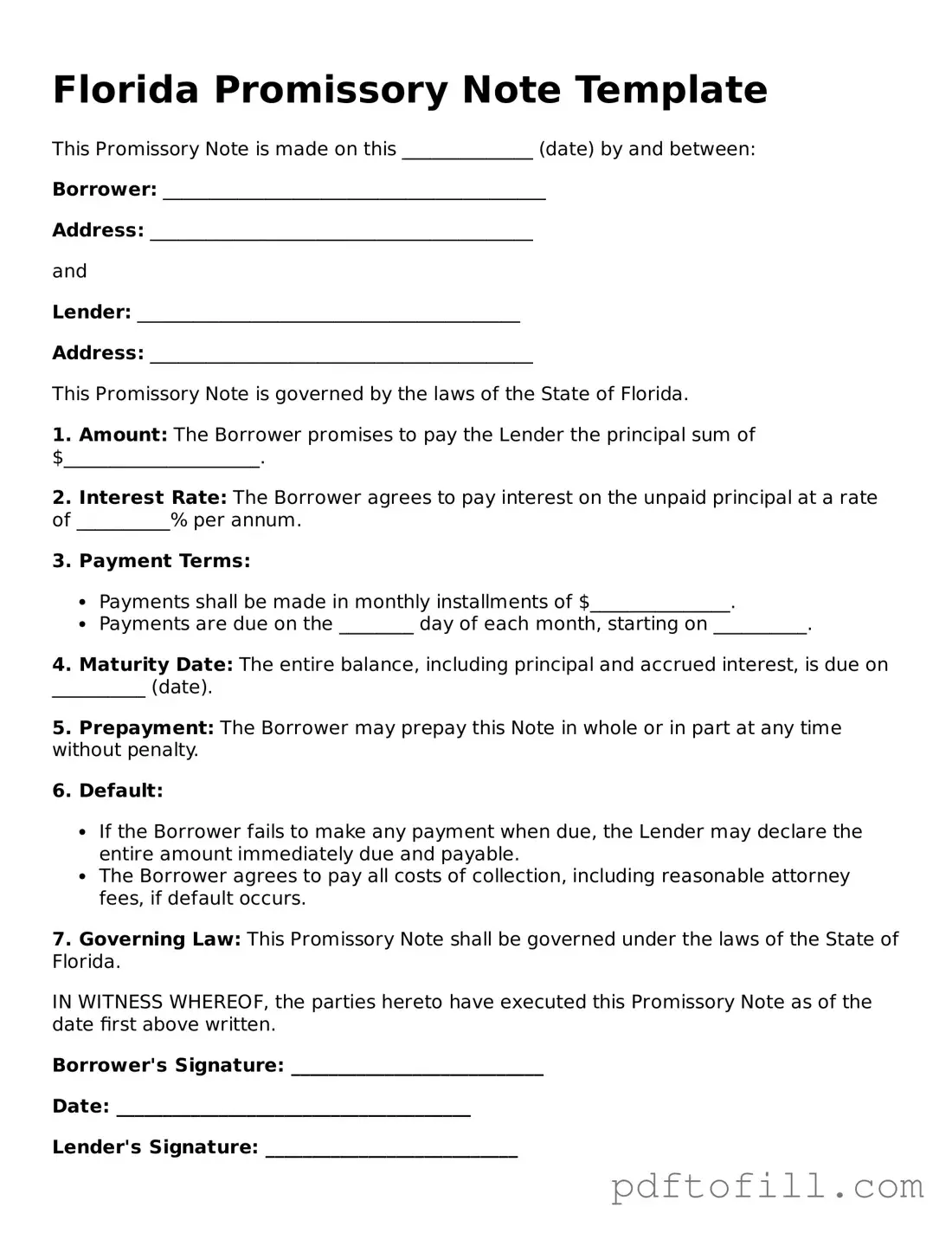 Official Florida Promissory Note Form