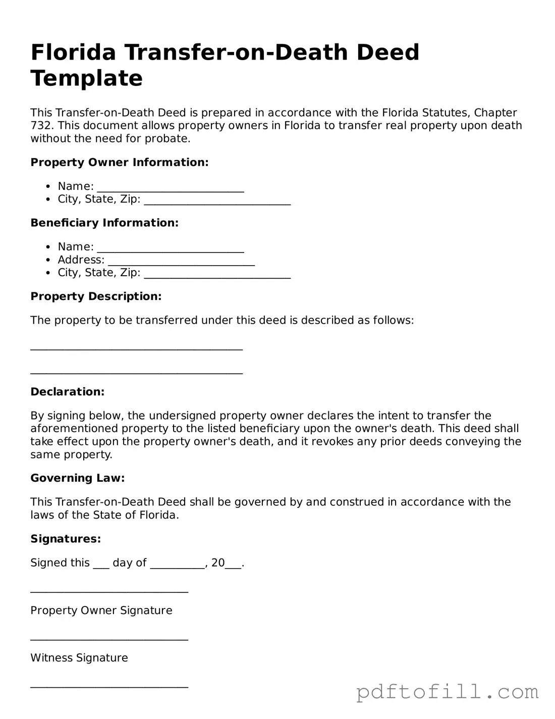 Official Florida Transfer-on-Death Deed Form