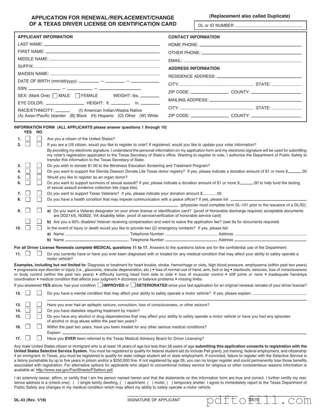 Free DL-43 PDF Form