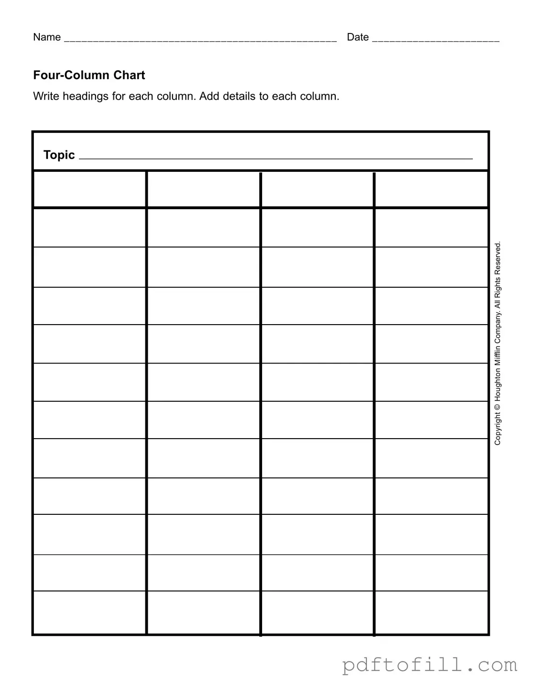 Free Four Column Chart PDF Form