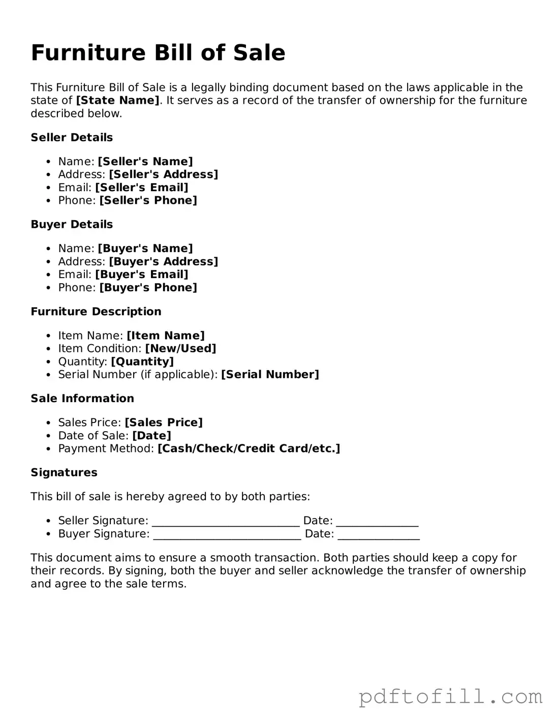 Printable Furniture Bill of Sale Template