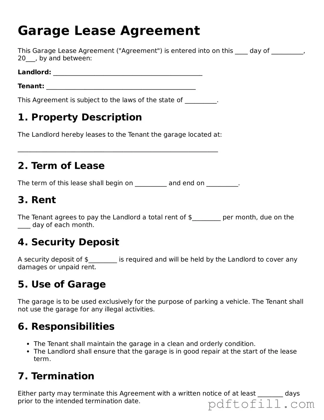 Printable Garage Lease Agreement Template