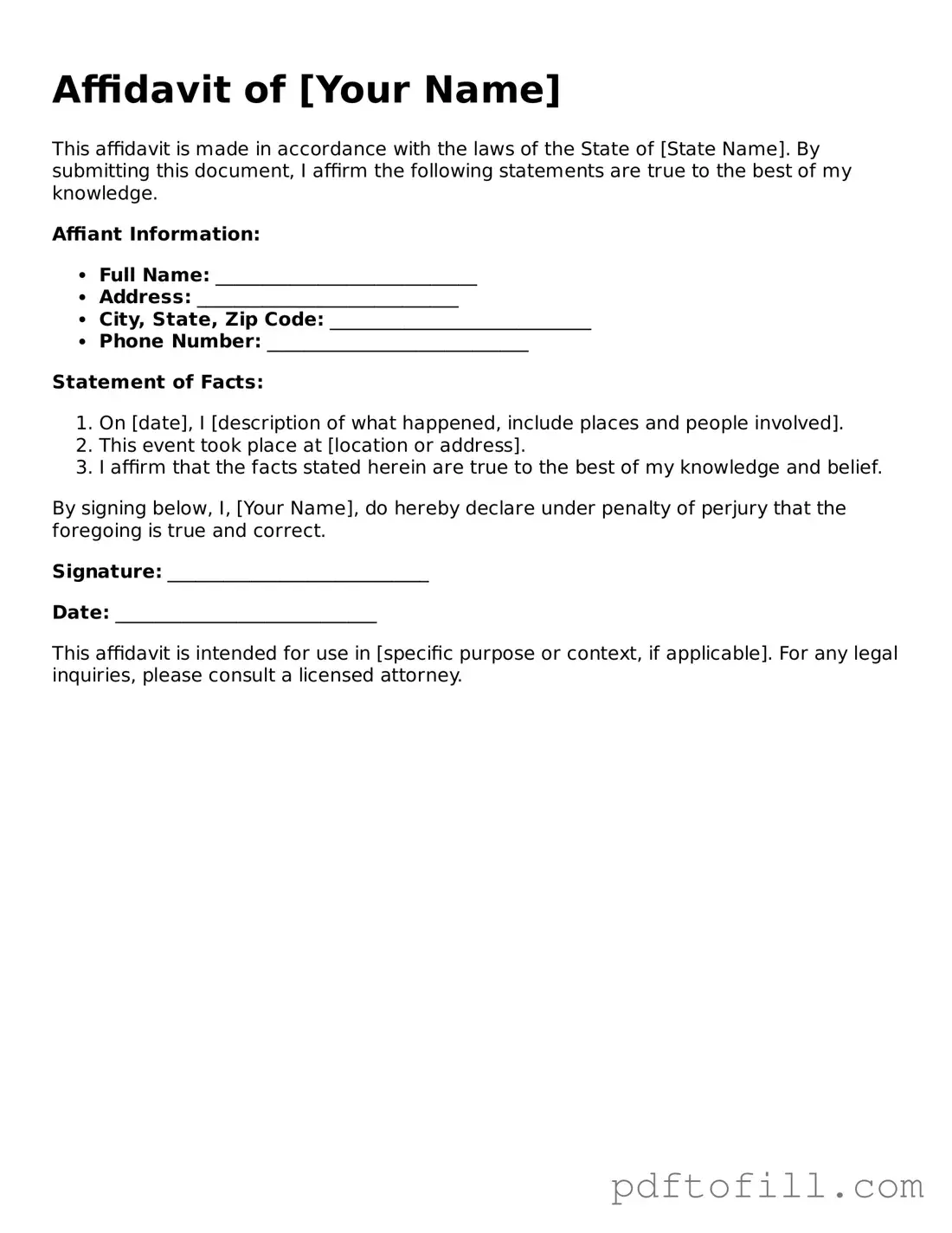 Printable Affidavit Template