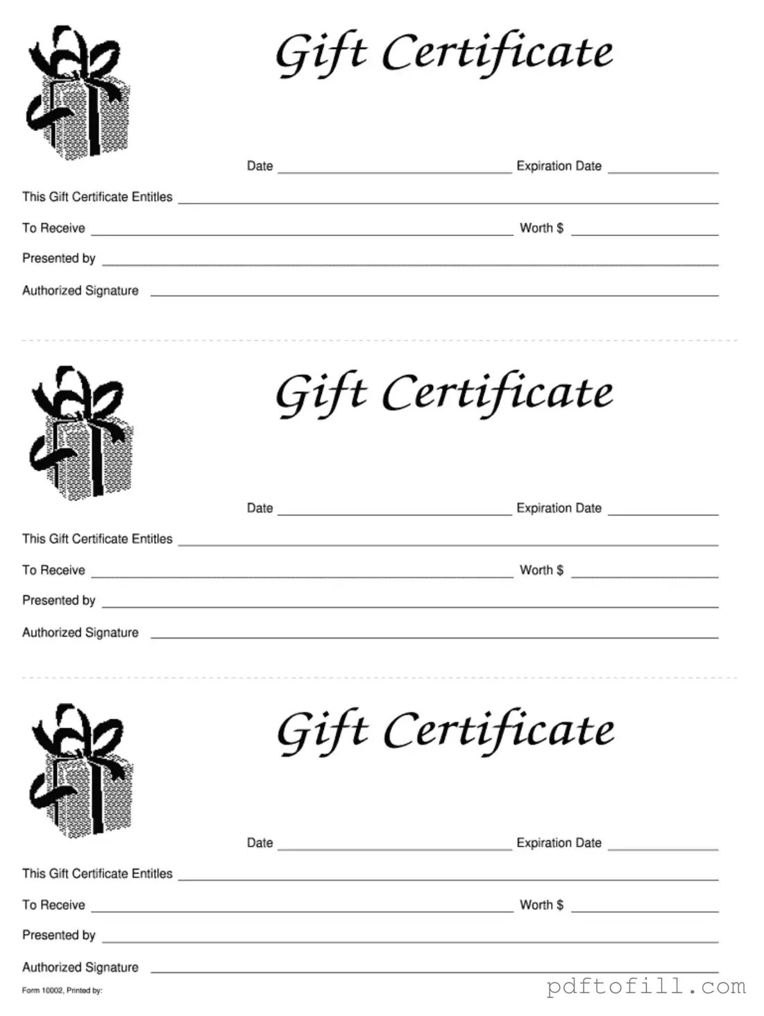 Free Gift Certificate PDF Form
