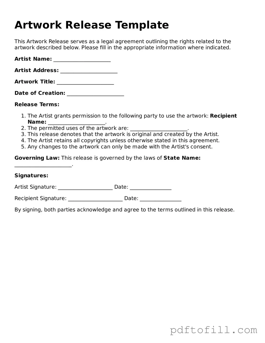 Printable Artwork Release Template