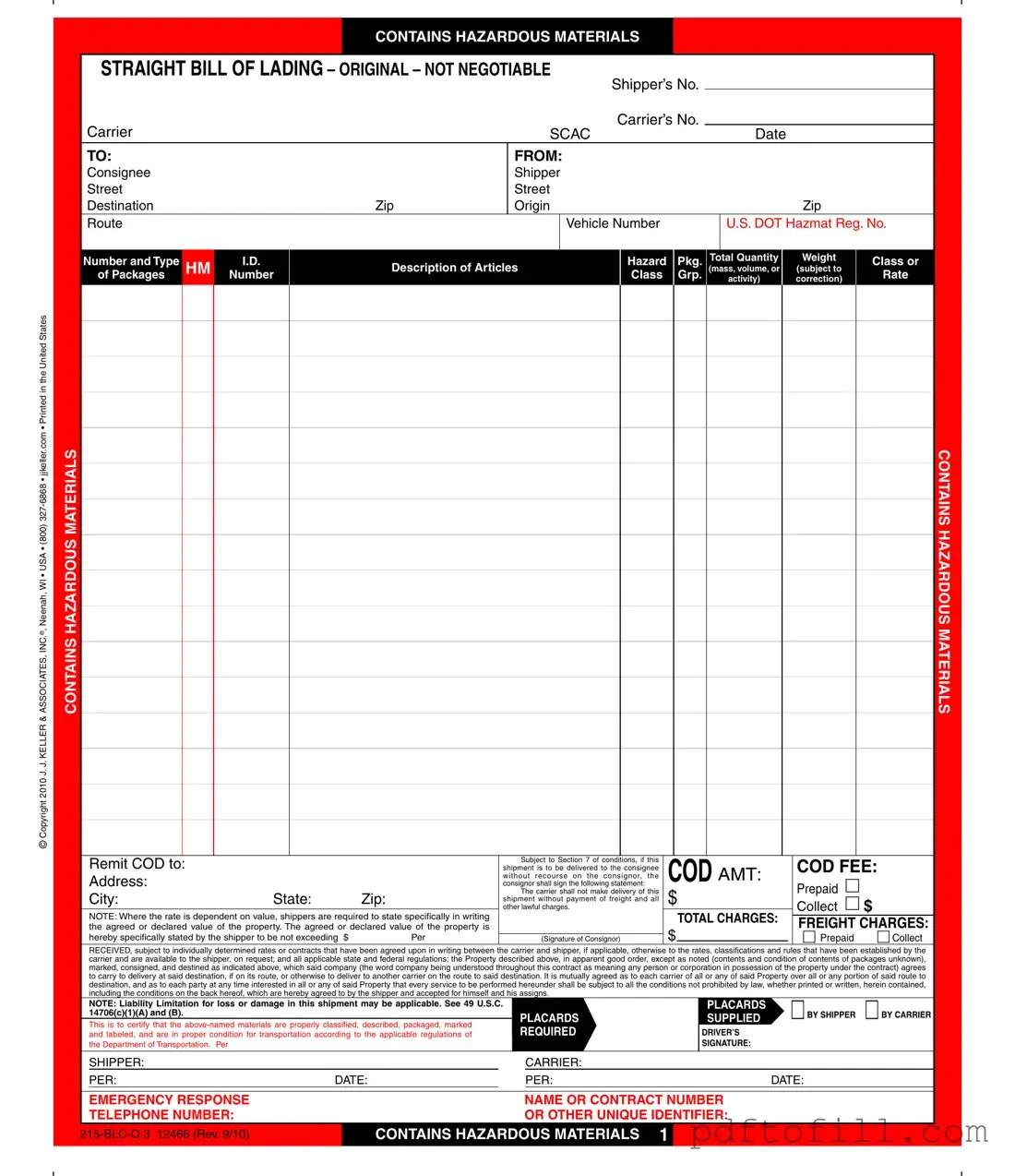 Free Hazard Bill Of Ladden PDF Form