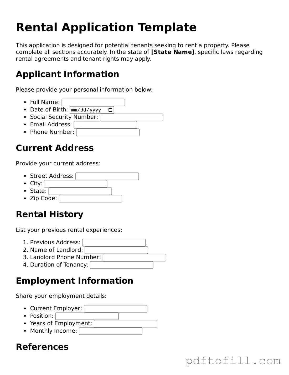 Printable Rental Application Template