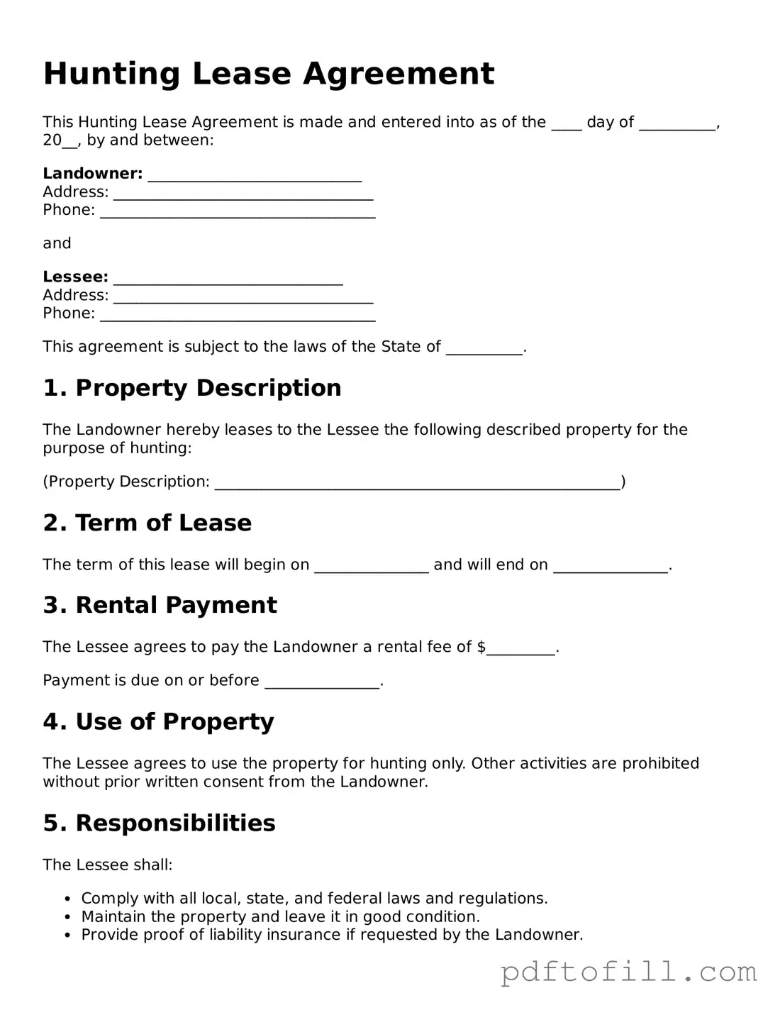 Printable Hunting Lease Agreement Template