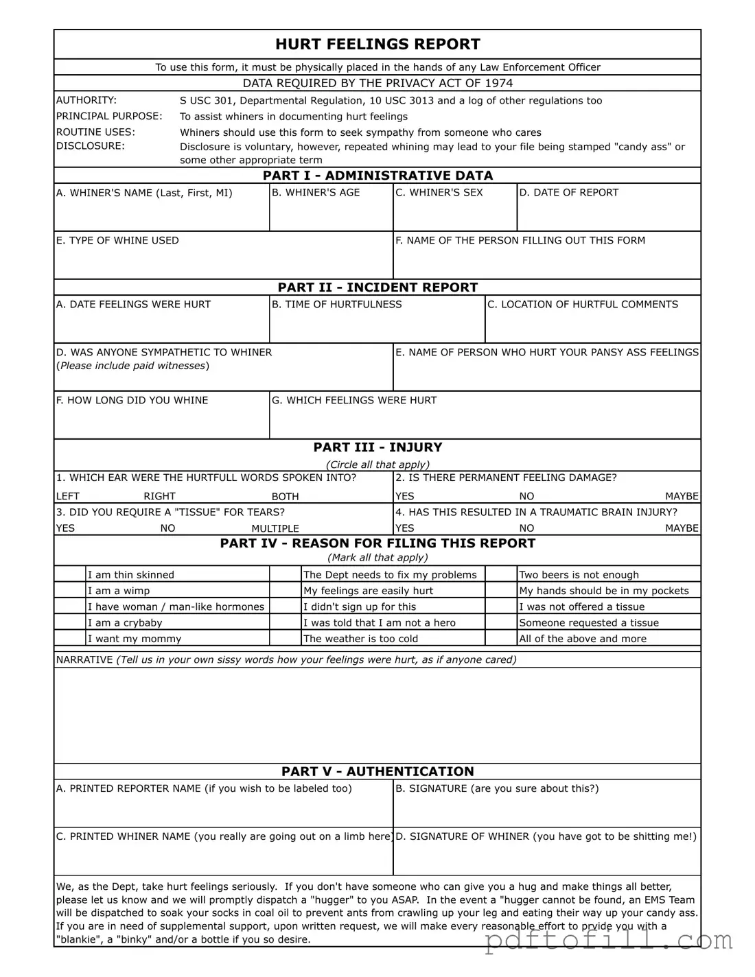 Free Hurt Feelings Report PDF Form