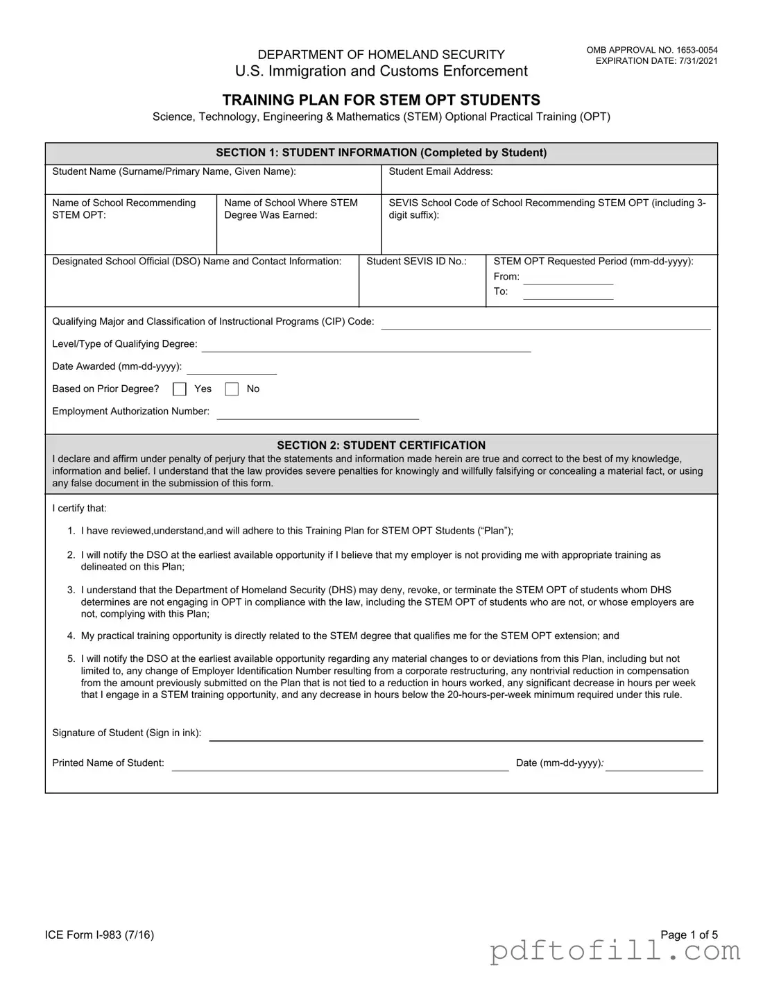 Free ICE I-983 PDF Form