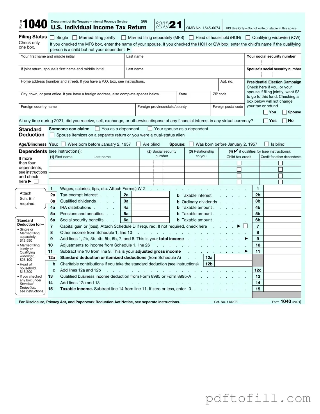 Free IRS 1040 PDF Form