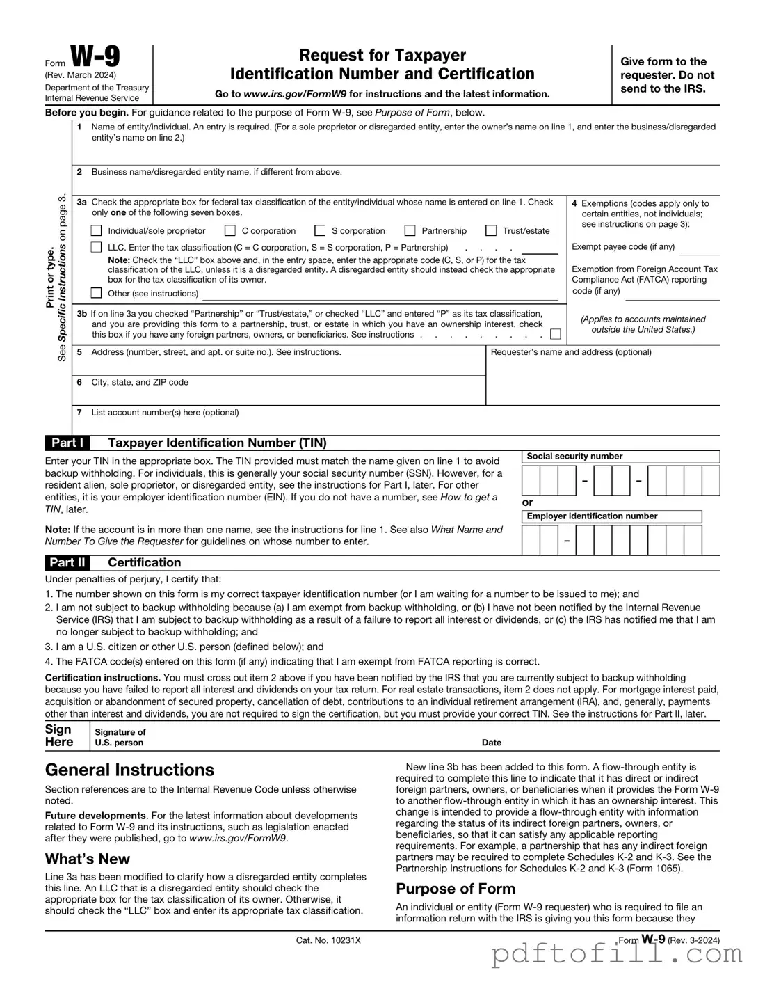 Free IRS W-9 PDF Form
