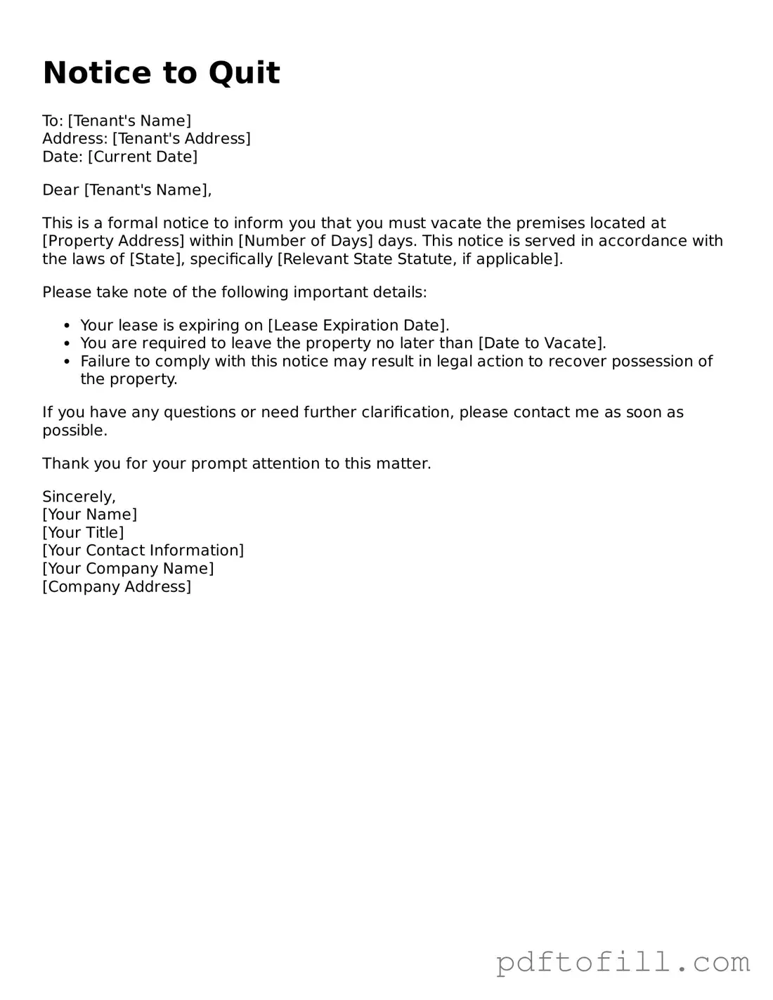Printable Notice to Quit Template