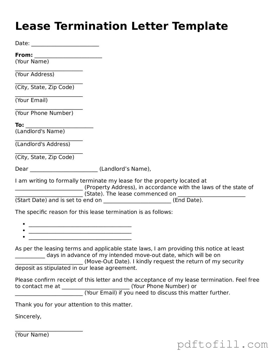 Printable Lease Termination Letter Template