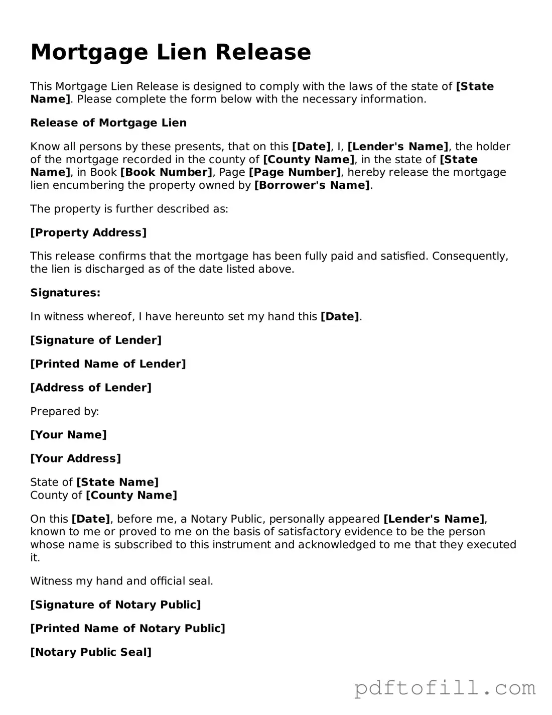 Printable Mortgage Lien Release Template