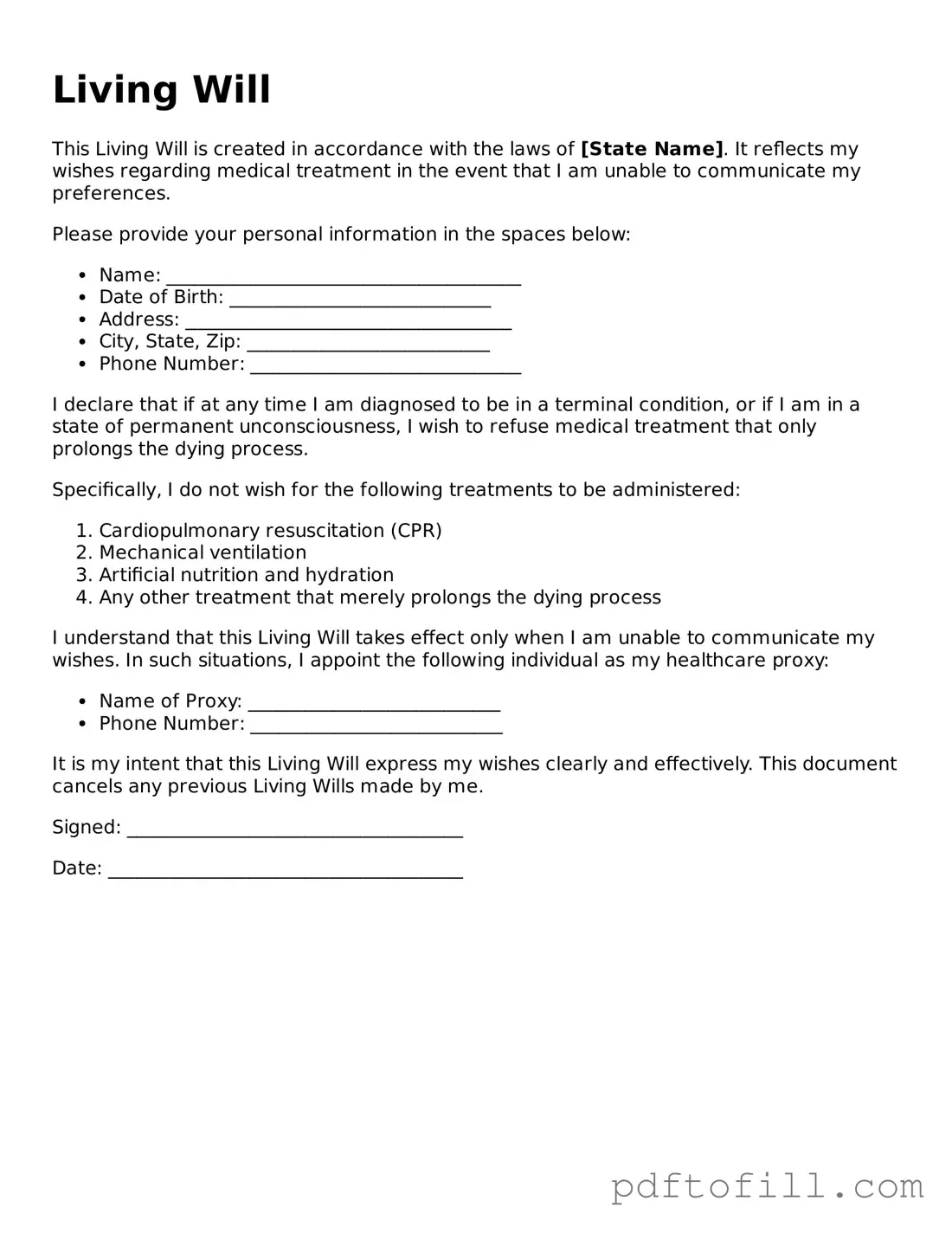 Printable Living Will Template