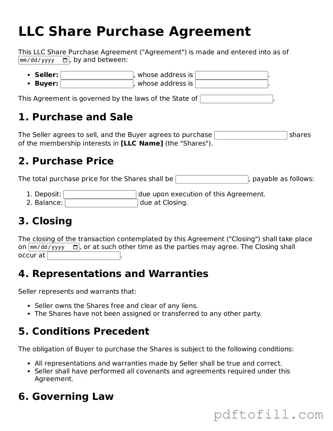 Printable LLC Share Purchase Agreement Template