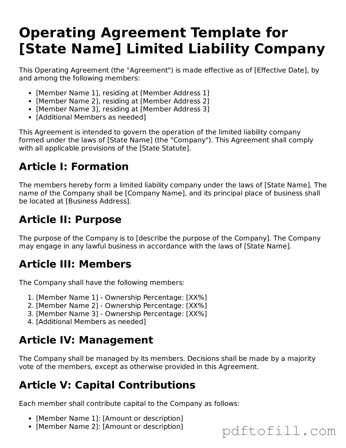 Printable Operating Agreement Template