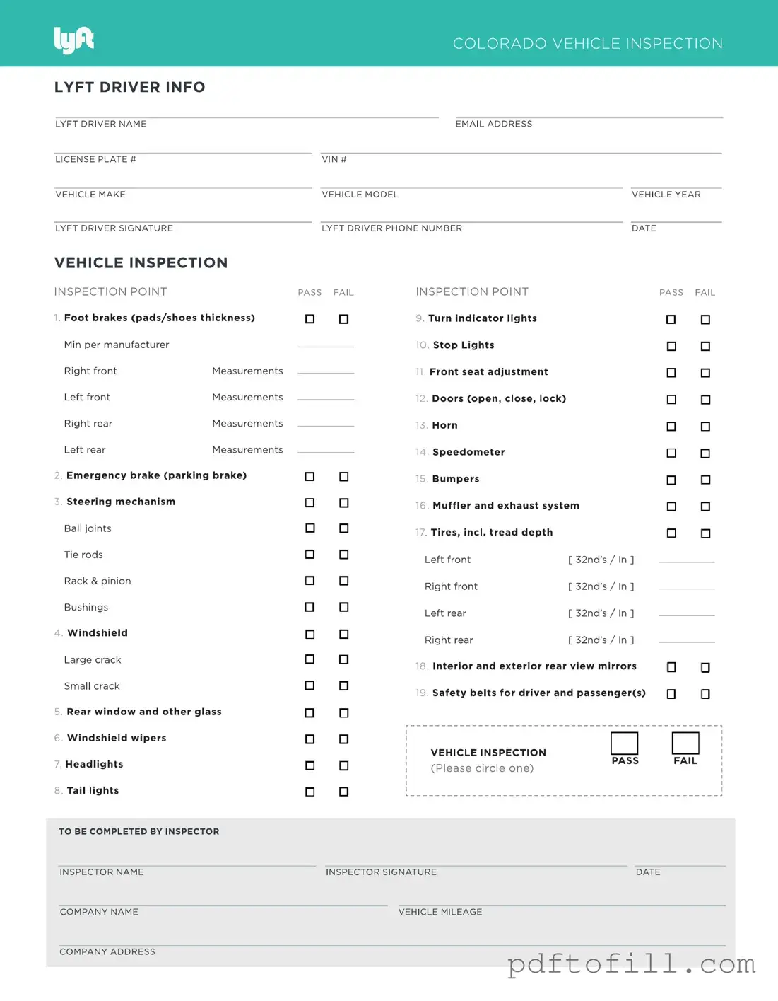 Free Lyft Inspection PDF Form