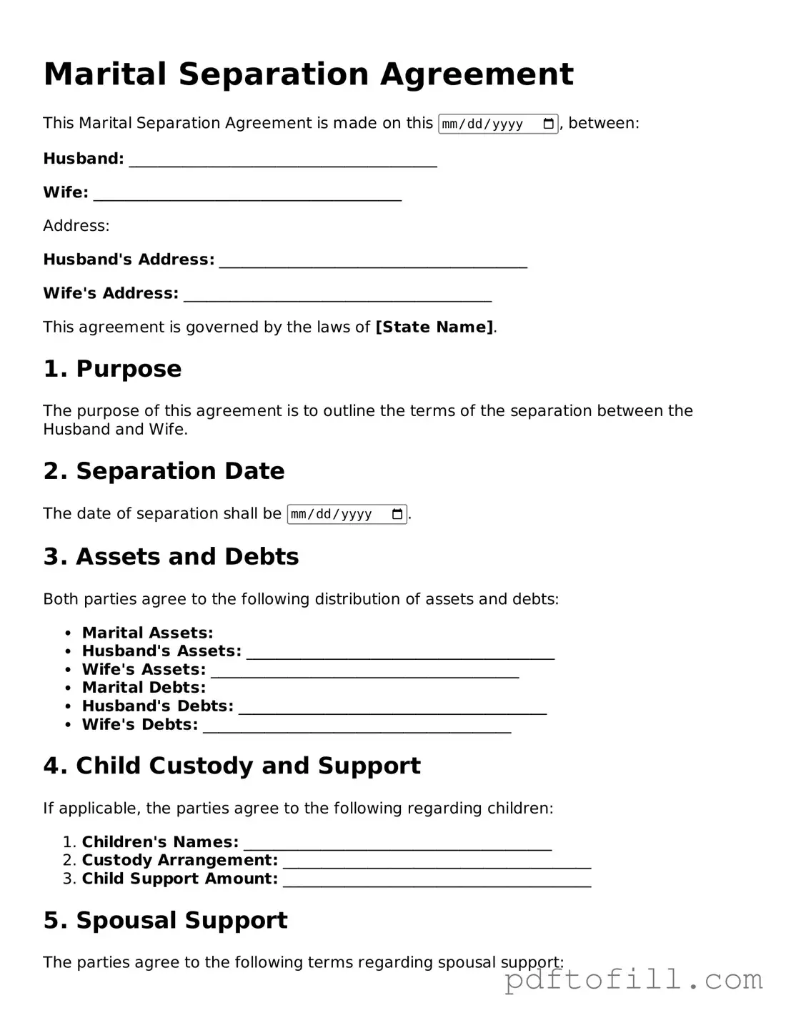 Printable Marital Separation Agreement Template