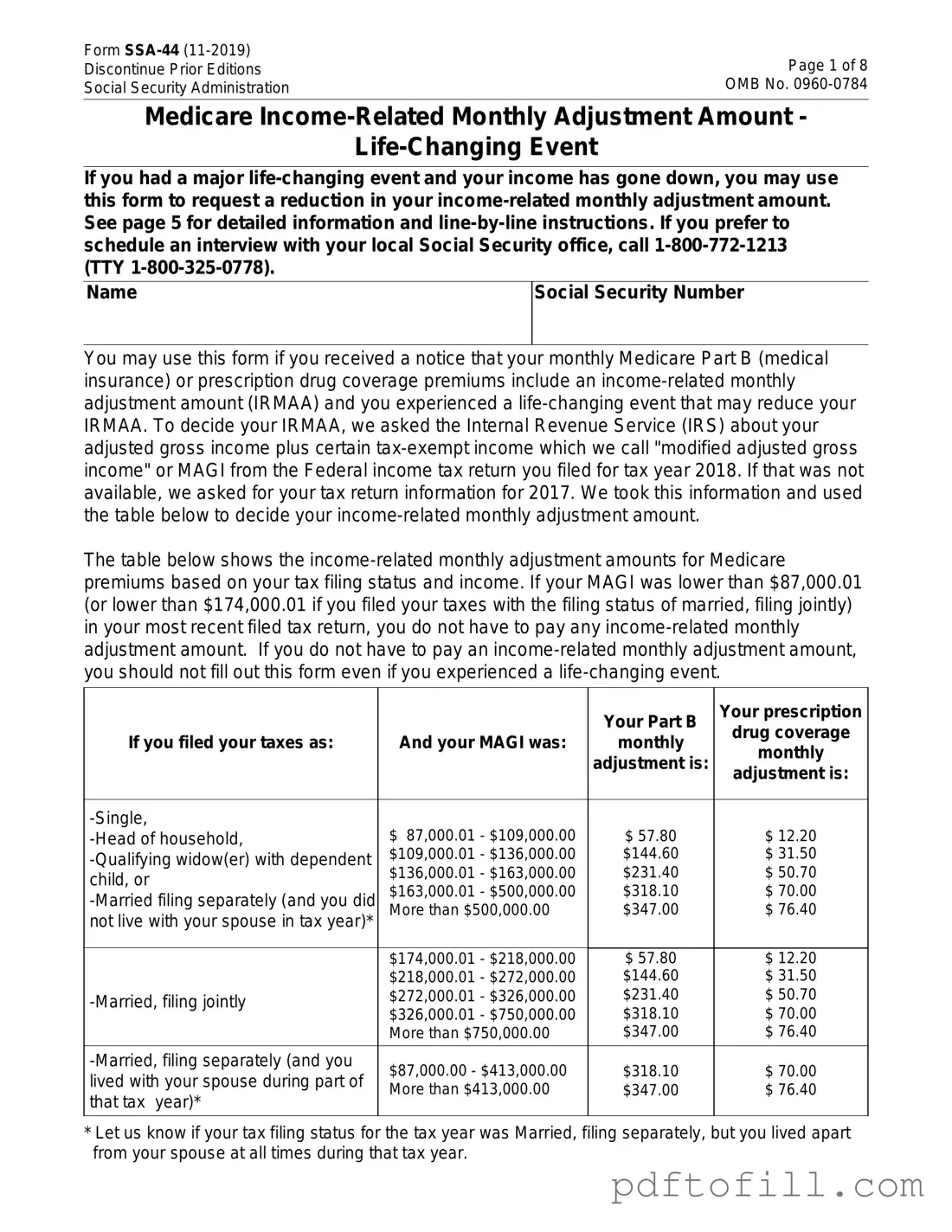 Free SSA SSA-44 PDF Form