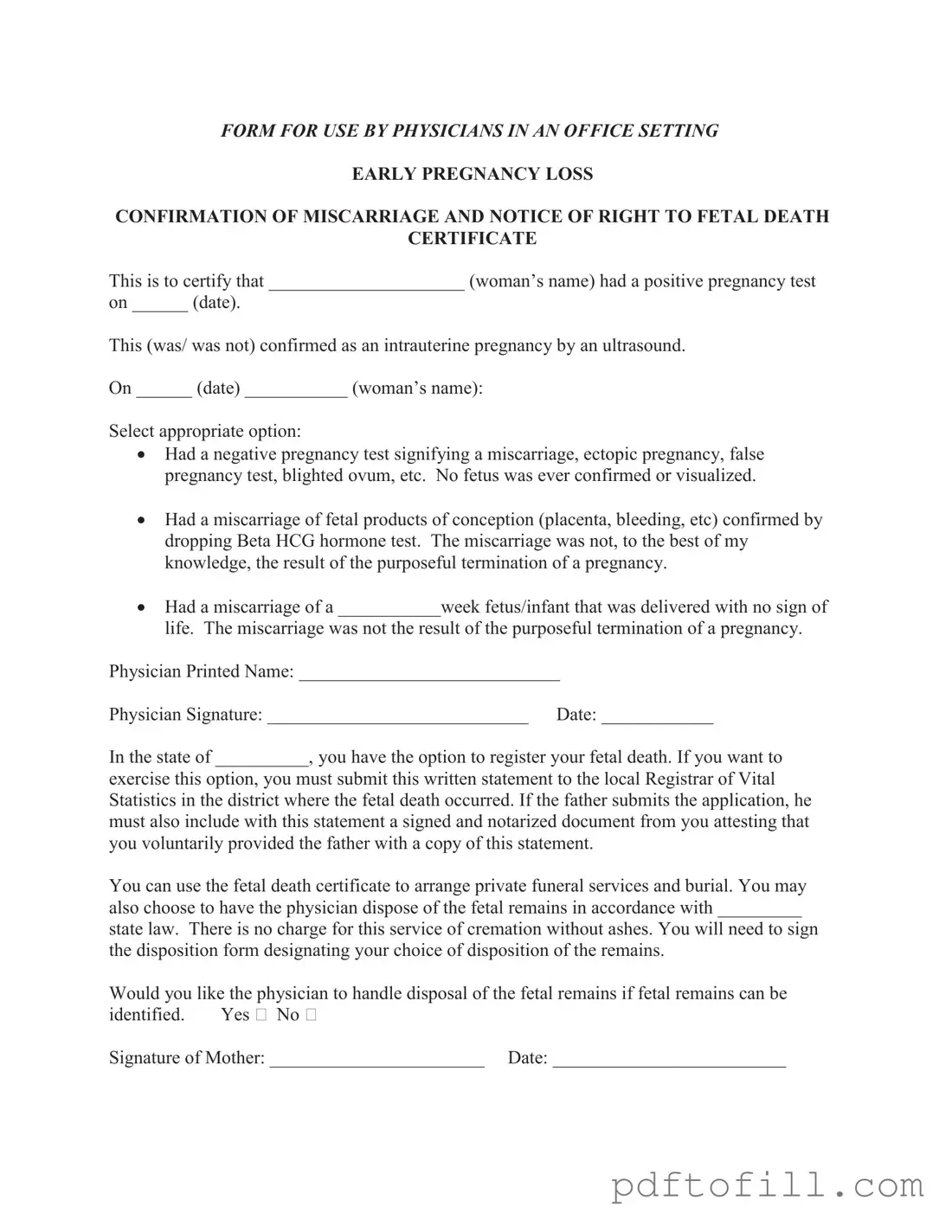Free Miscarriage Discharge Paper PDF Form