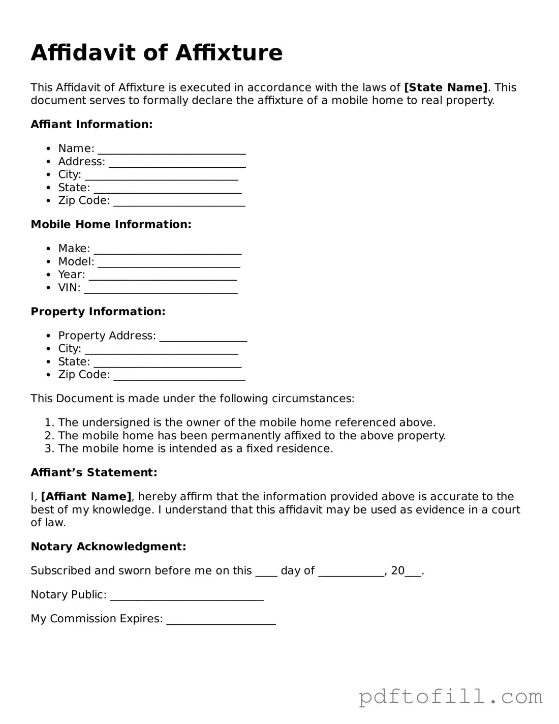 Printable Affidavit of Affixture Template