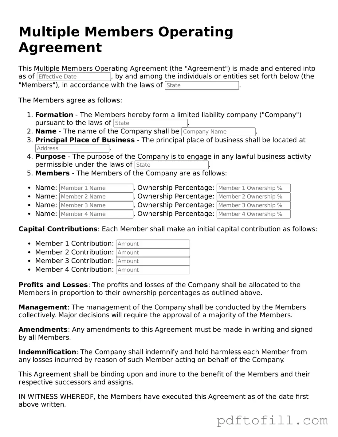 Printable Multiple Members Operating Agreement Template