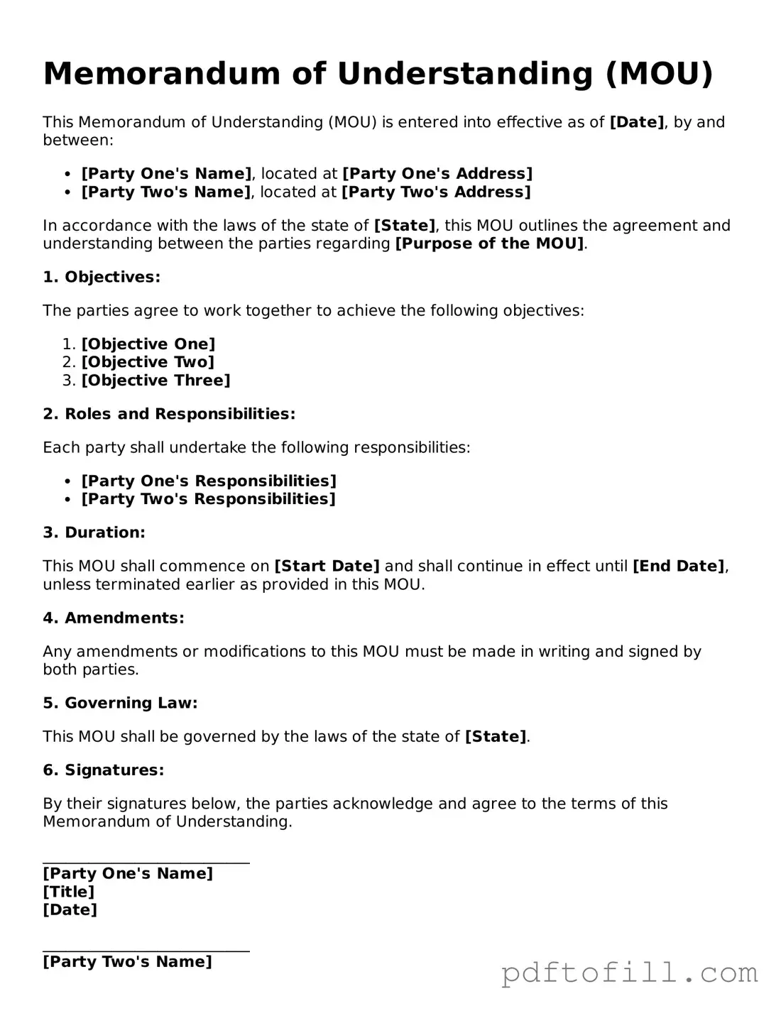 Printable Memorandum of Understanding Template