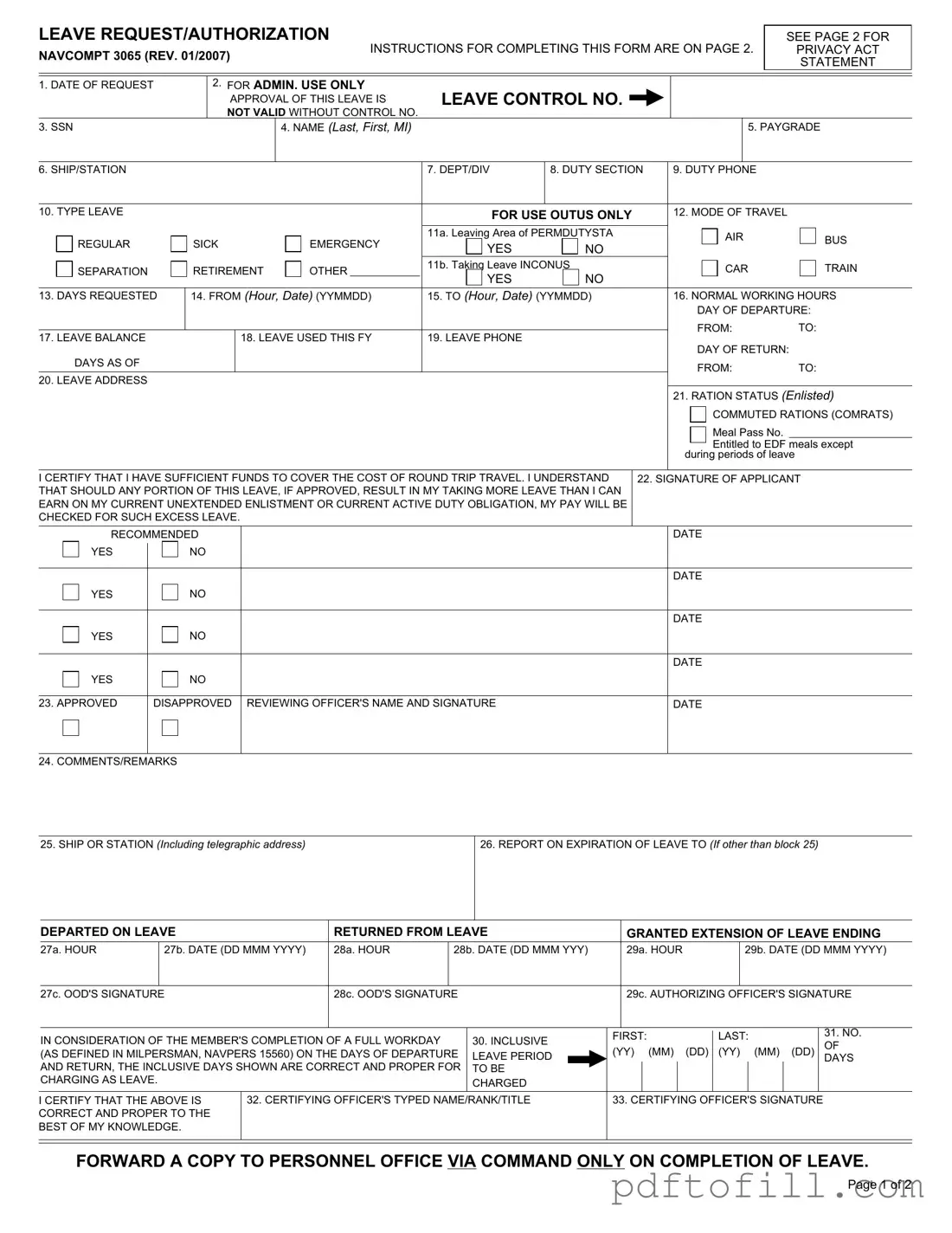 Free Navcompt 3065 PDF Form