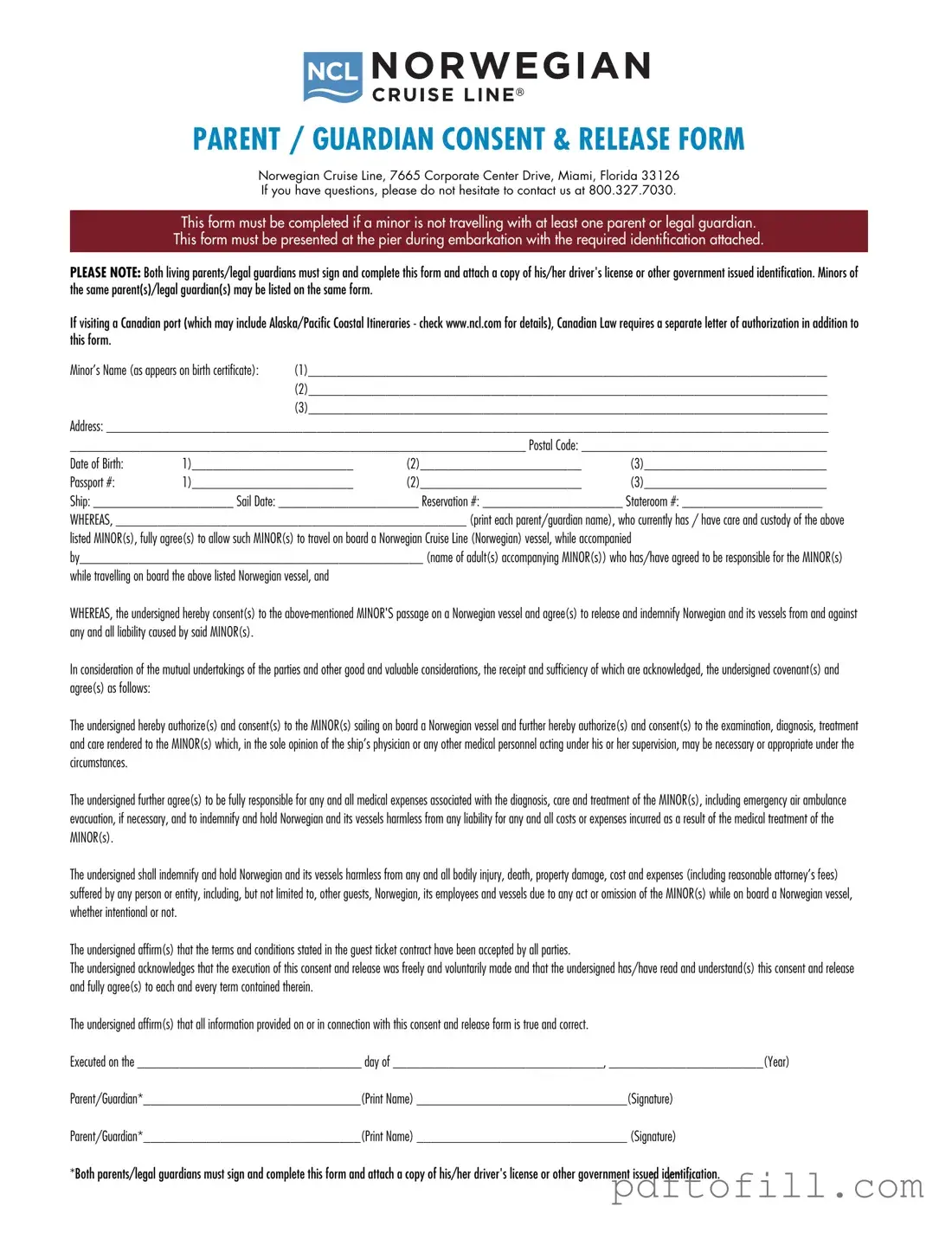 Free NCL Parental Consent PDF Form