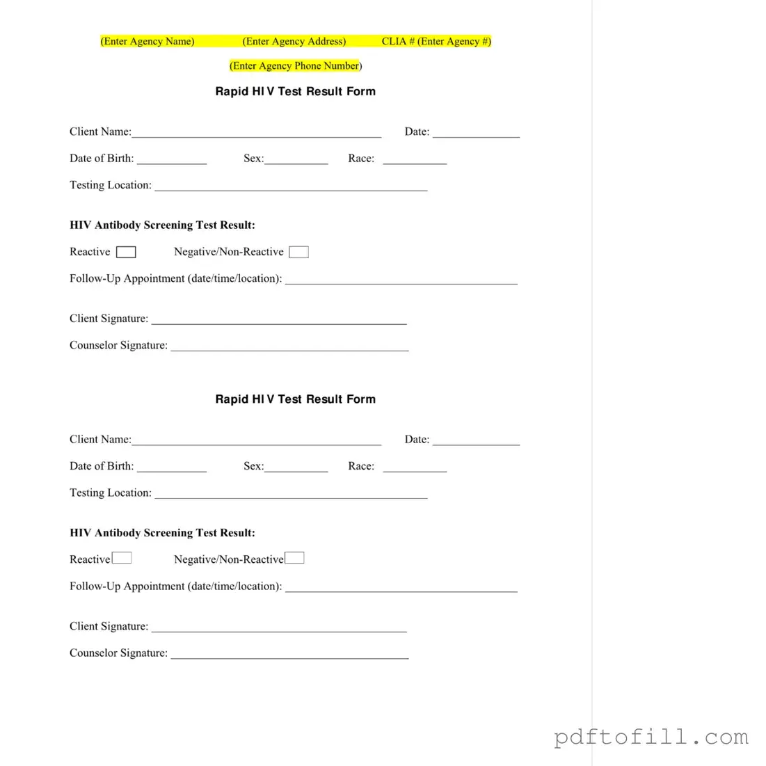 Free Negative Hiv Test PDF Form