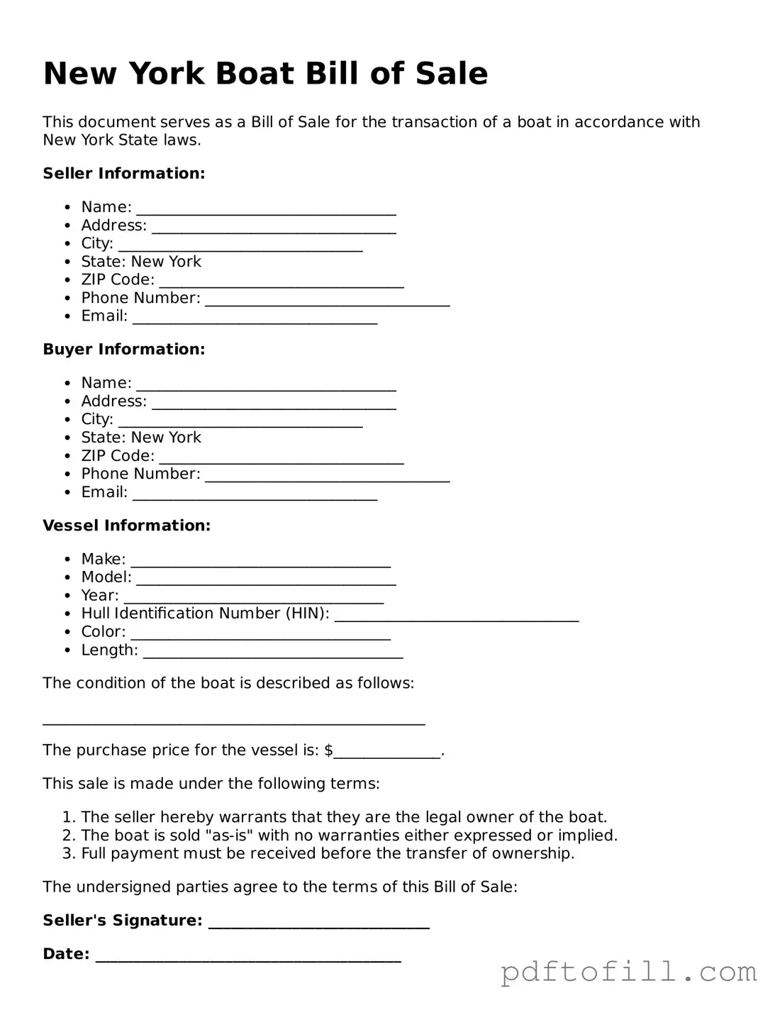 Official New York Boat Bill of Sale Form