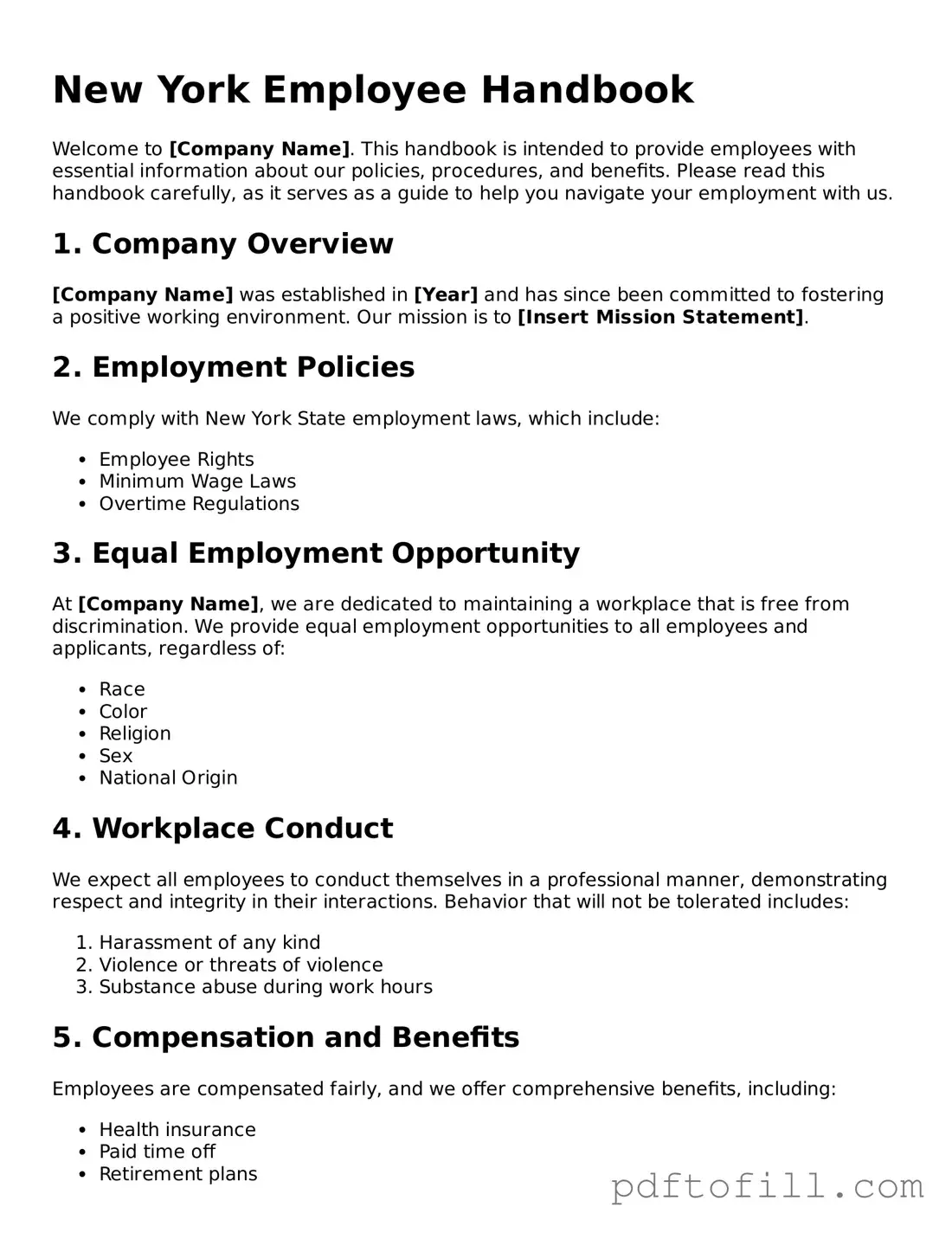 Official New York Employee Handbook Form