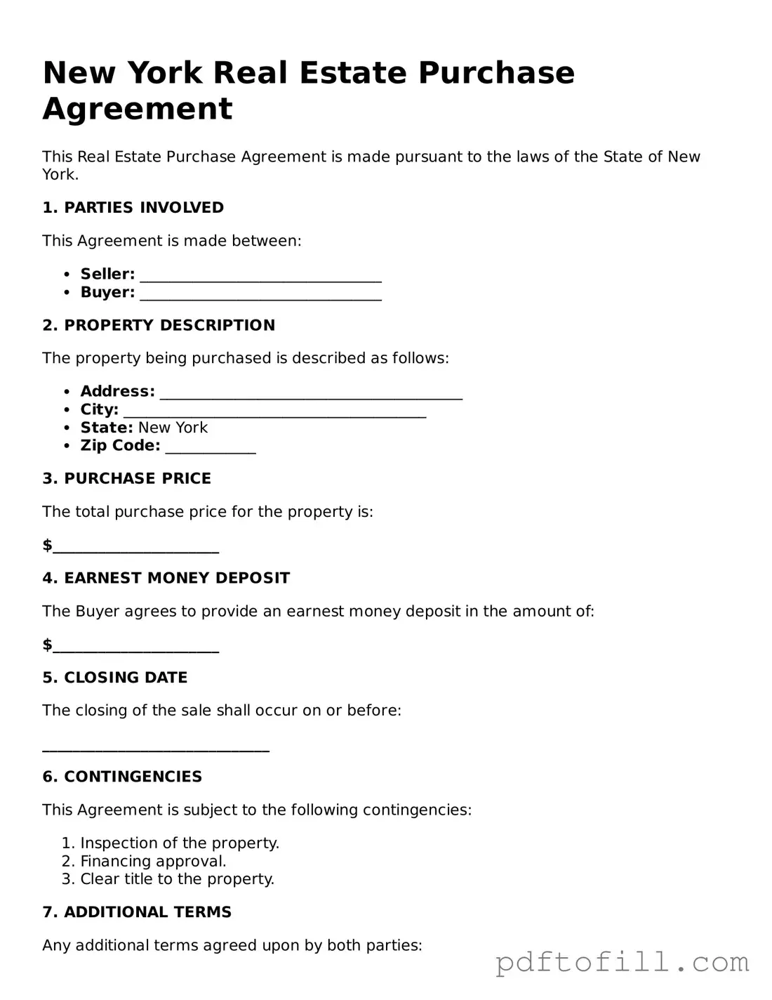 Official New York Real Estate Purchase Agreement Form