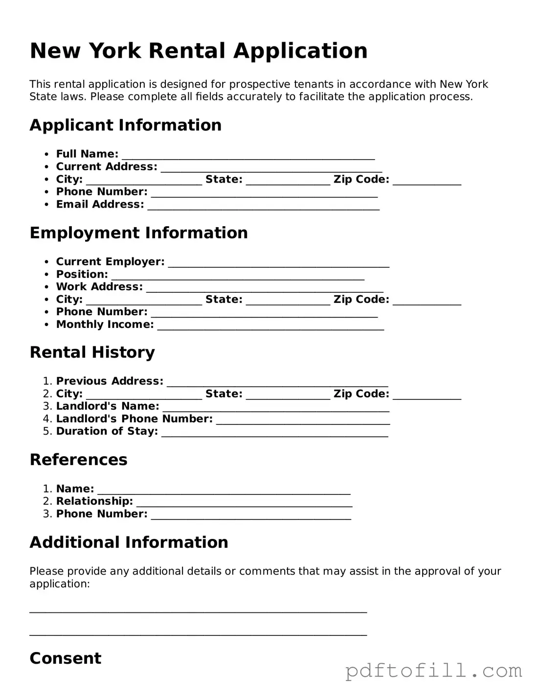 Official New York Rental Application Form