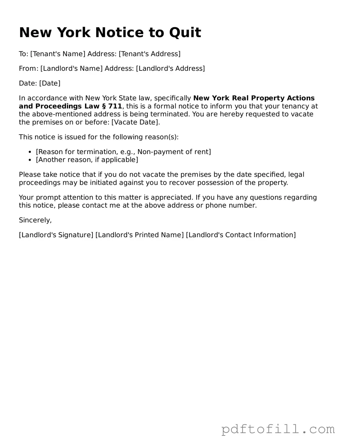 Official New York Notice to Quit Form