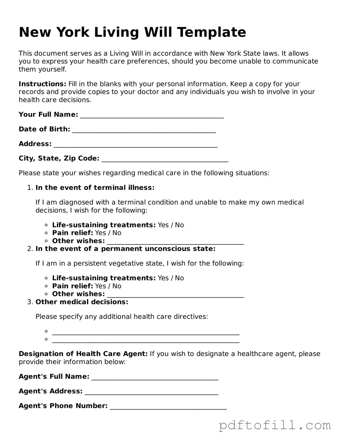Official New York Living Will Form