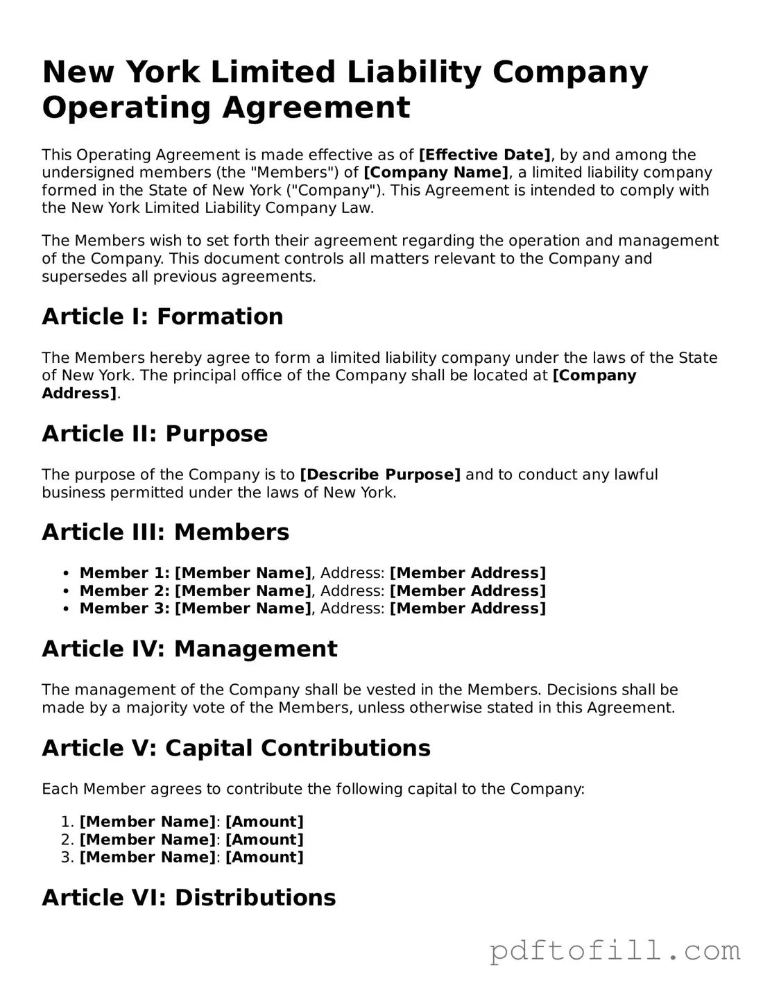 Official New York Operating Agreement Form
