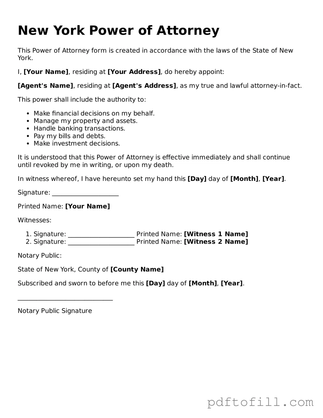 Official New York Power of Attorney Form