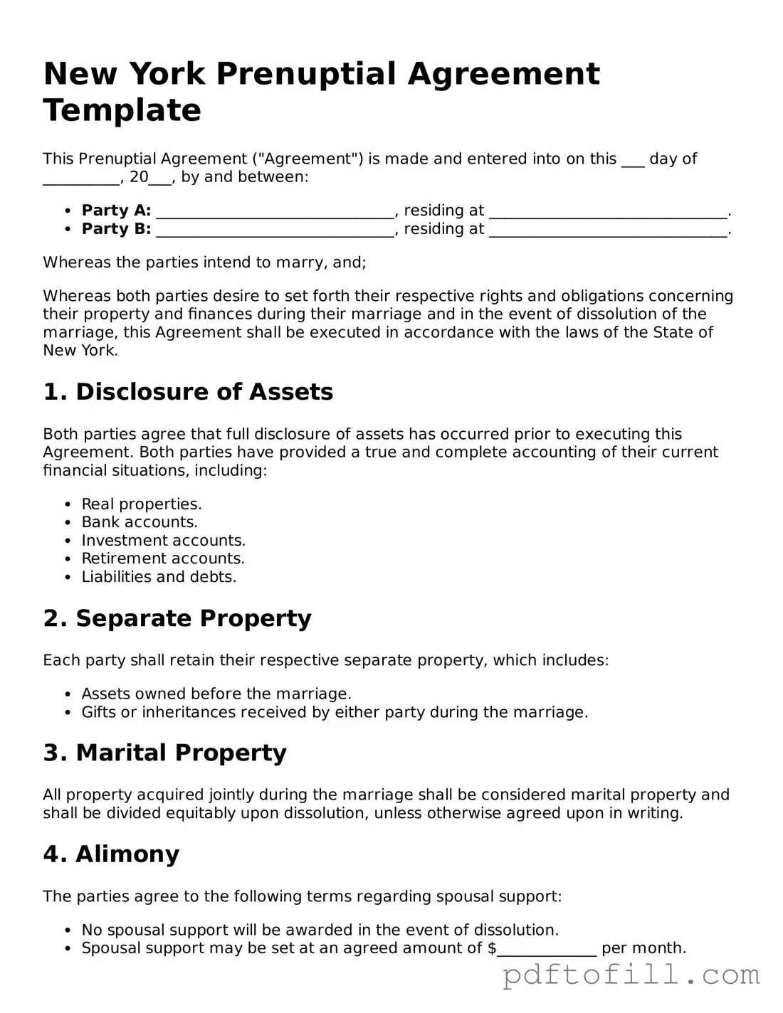 Official New York Prenuptial Agreement Form