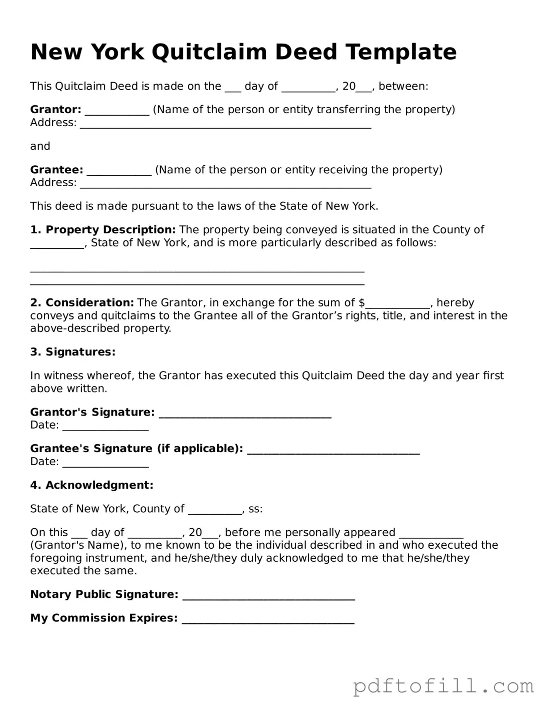 Official New York Quitclaim Deed Form