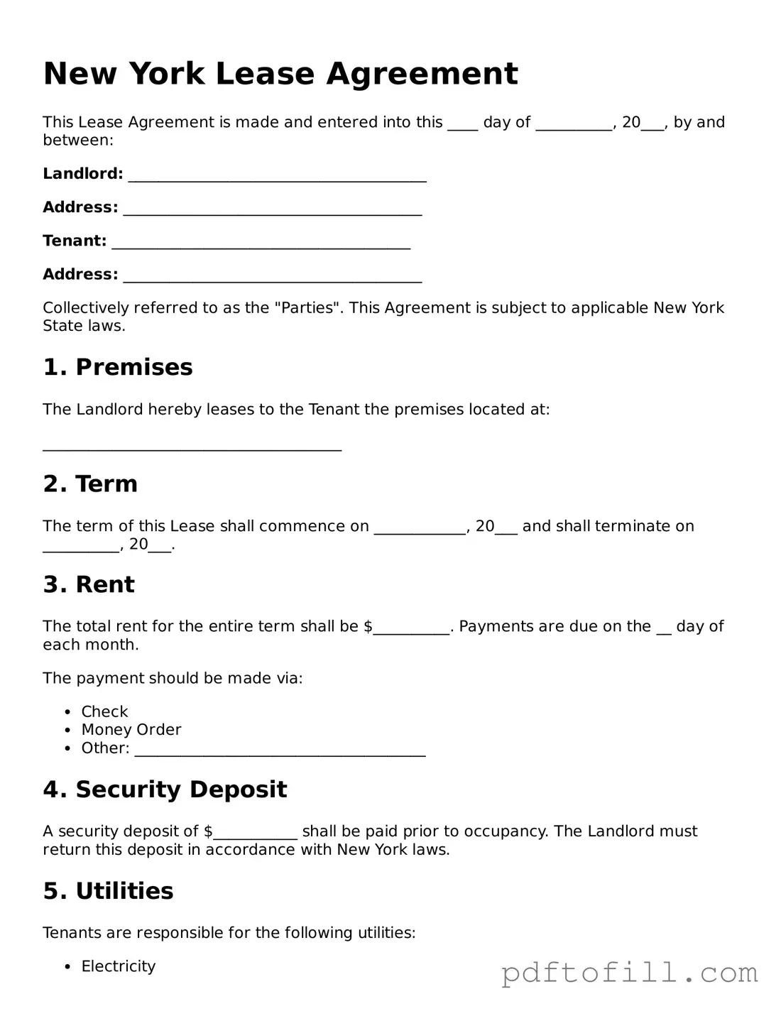 Official New York Lease Agreement Form