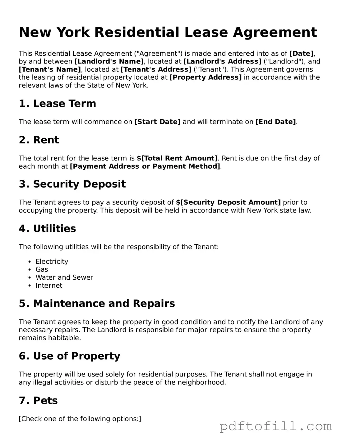 Official New York Residential Lease Agreement Form