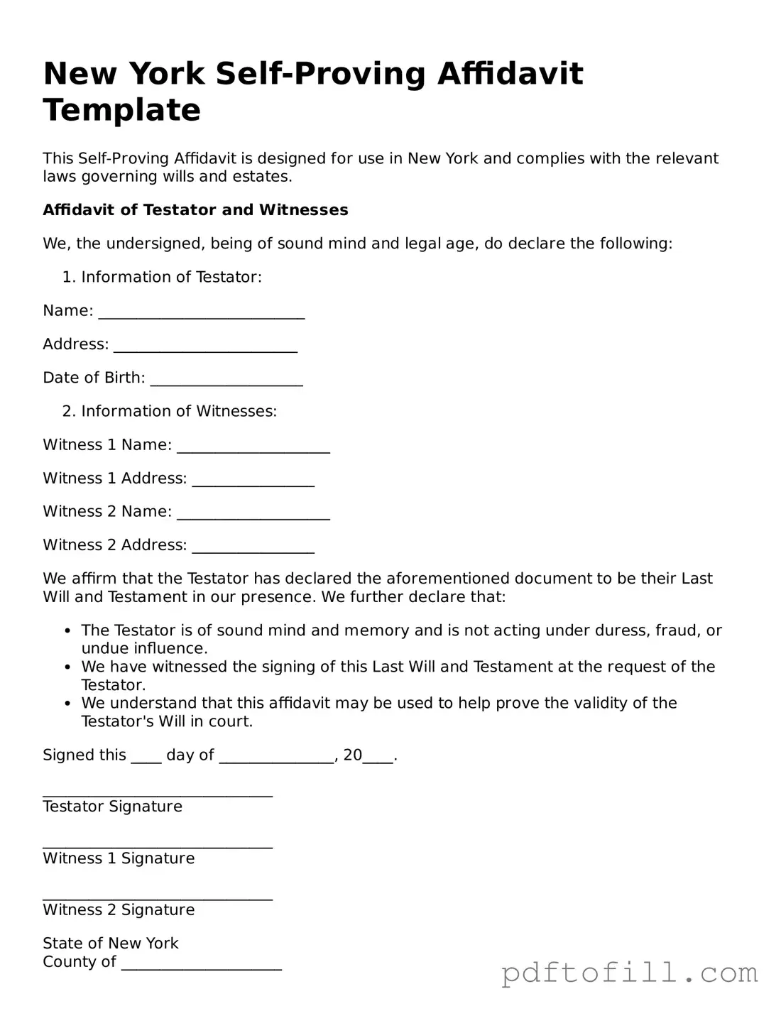 Official New York Self-Proving Affidavit Form