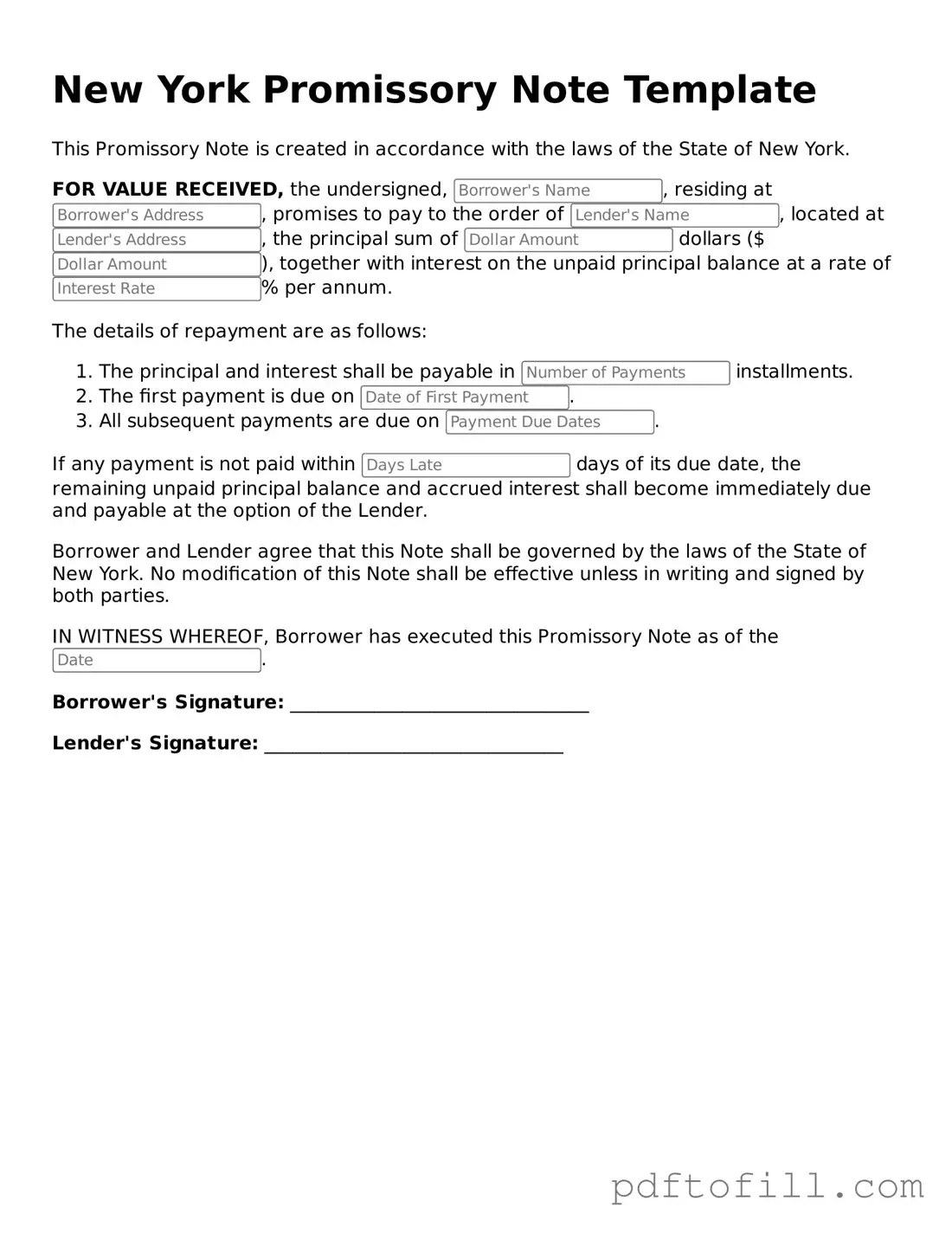 Official New York Promissory Note Form