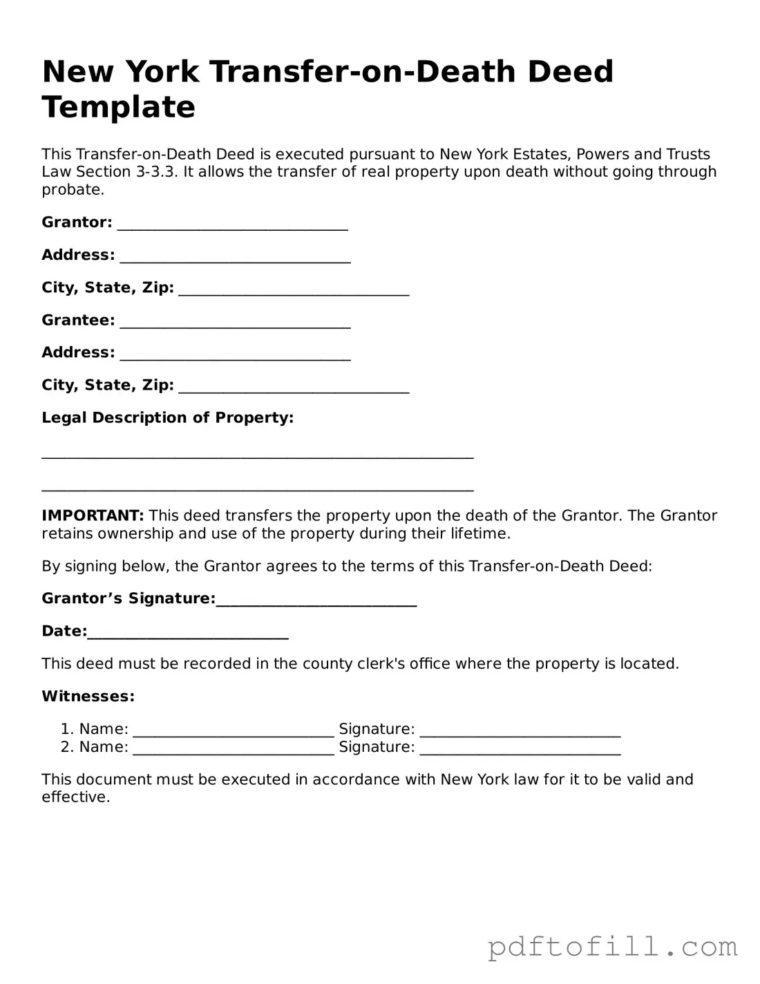 Official New York Transfer-on-Death Deed Form