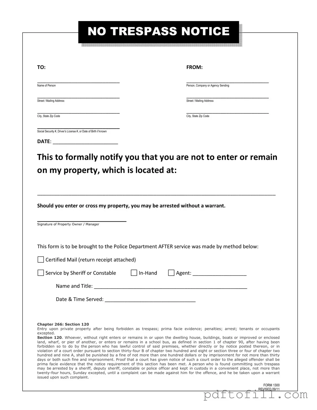 Free No Trespassing Letter PDF Form
